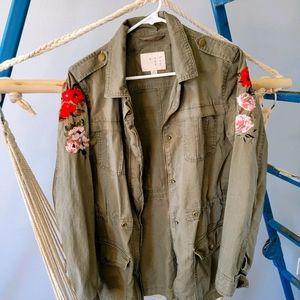 FLORAL EMBROIDERED Army Jacket-grunge, punk, boho